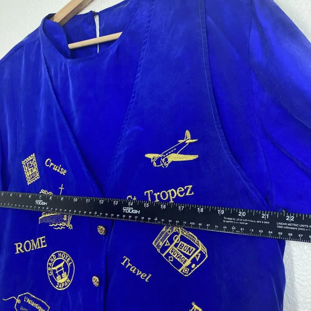 Vintage Strictly Silk Shirt Womens Medium Travel Embroidered Rome Venice St - Picture 7 of 16